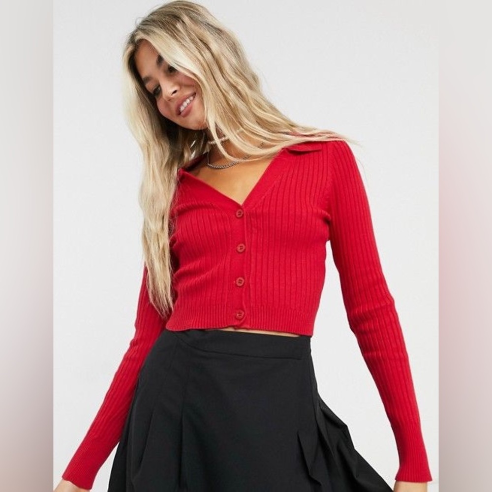 Emory Park cropped cherry red cardigan